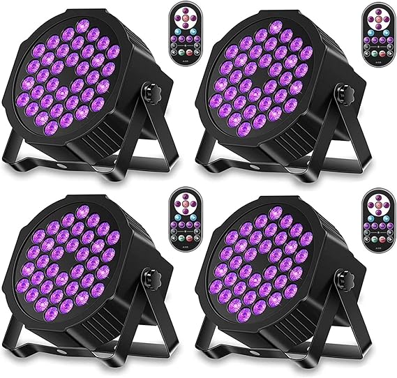 U`King Black Lights 72W UV LED Blacklight Glow in The Dark Black Light with Remote Control DMX Sound Activated Portable Black Light Strobe Lights for Parties Birthday Wedding DJ Bedroom Stage - 4 Pack