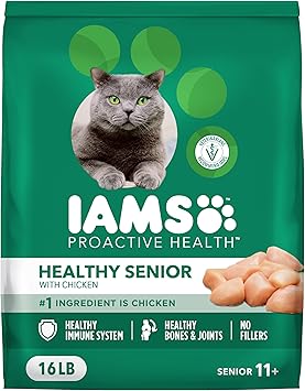 IAMS Proactive Health Senior Dry Cat Food Cat Food Dry Chicken Recipe, Real Chicken in Every Bite, 16 lb. Bag