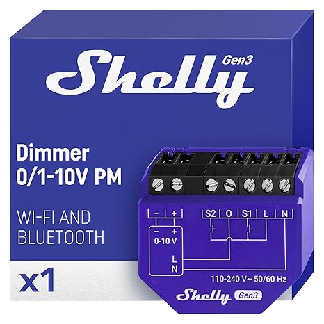 Shelly Dimmer 0/1-10V PM Gen3, Wi-Fi Smart Dimming with Power Metering | Power Monitoring, Home Automation, Compatible with Alexa and Google Home, Home Assistance, iOS Android App, No Hub Required