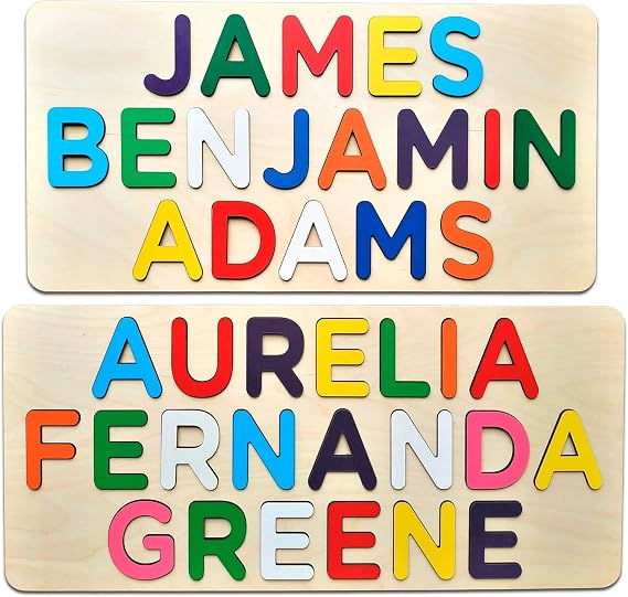 Wooden Three Name Puzzle for Kids Personalized Puzzle for Baby Name Puzzles for Toddlers 1-3 Personalized Baby Gifts 1st Birthday Girl Gifts 1 Year Old Boy