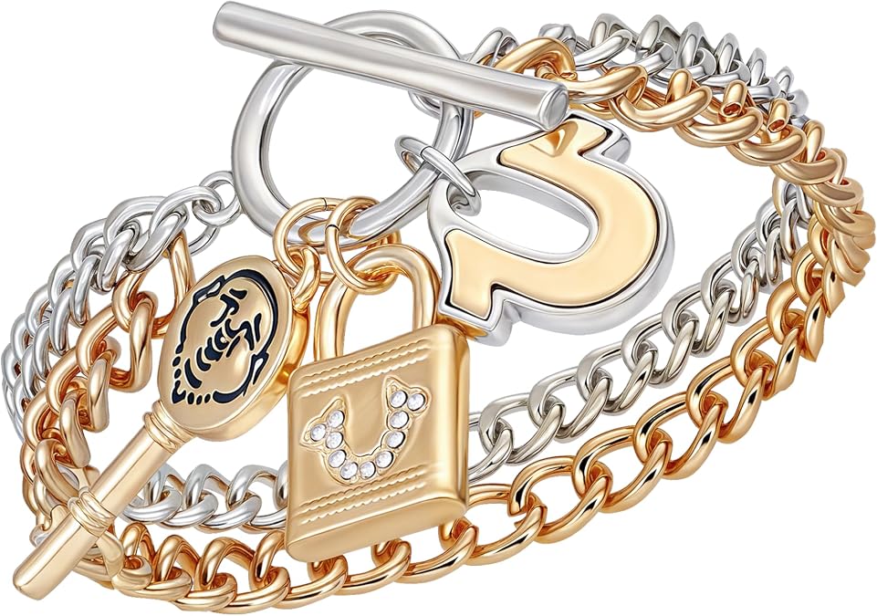 True Religion Two-Tone Key & Lock Charm Bracelet