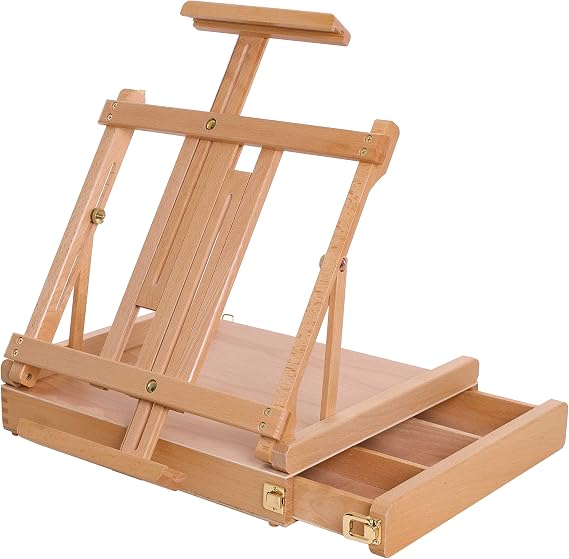 U.S. Art Supply Large Adjustable Wooden Desktop Easel with Storage