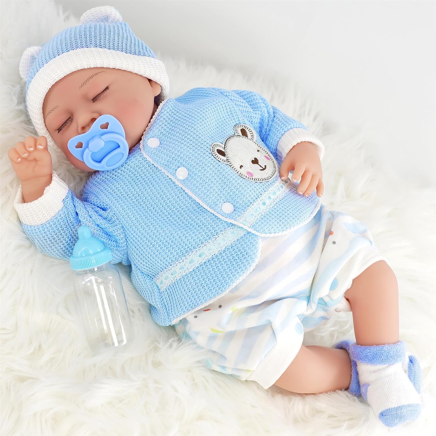 BiBi Doll Reborn Dolls - 20" Realistic Reborn Baby Boy Doll "Periwinkle" with Sleeping Eyes, Dummy, Feeding Bottle, Blue Knitted Outfit, Certificate – Reborn Baby Dolls for Girls and Boys or Adults
