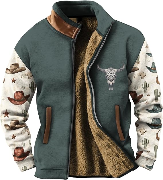 Mens Aztec Graphic Jacket Fleece Lined Fall Winter Coat Casual Fashion Tribal Print Retro Jackets with Pockets