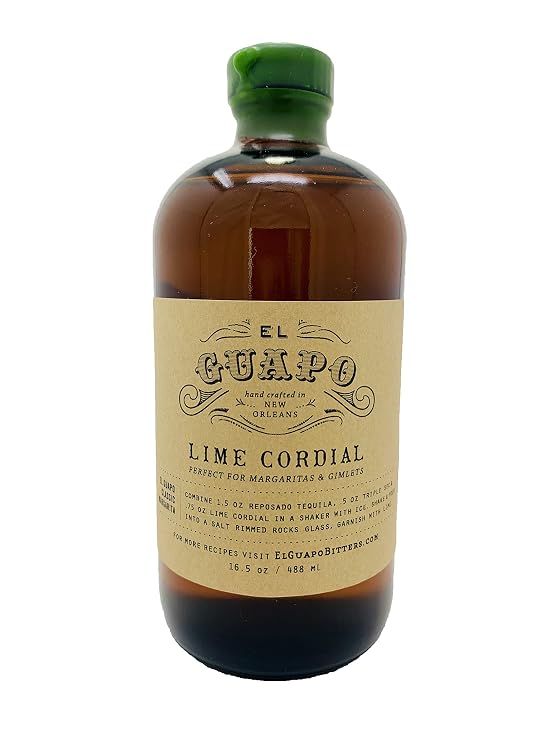 El Guapo Lime Cordial Syrup 16.5 oz - Premium Lime Flavor - Versatile Mixology Essential for Margaritas - Ethically Sourced Gluten Free - Ideal for Home Bartenders and Culinary Creators
