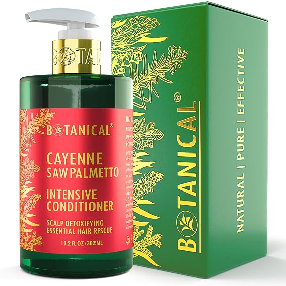Botanical Hair Growth Conditioner Scalp Detox Intensive Anti-Hair Loss Therapy for Thinning Hair, Cayenne Saw Palmetto for Hair Loss, Thickening Products For Women & Men 10.2 Fl Oz