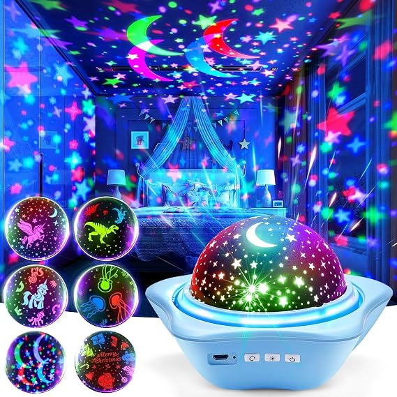 Night Light for Kids Sensory Toys, 6 Films Star Projector Light for Bedroom | 78 Lighting Ceiling Star Gifts for Baby Toddler Boy Autism Toys, 360Rotion Rechargeable Sensory Lights Projector Room Decor