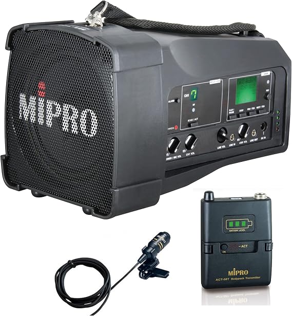 MIPRO MA-100SB/ACT-58T Wireless PA System with Bodypack Transmitter and Lapel Microphone