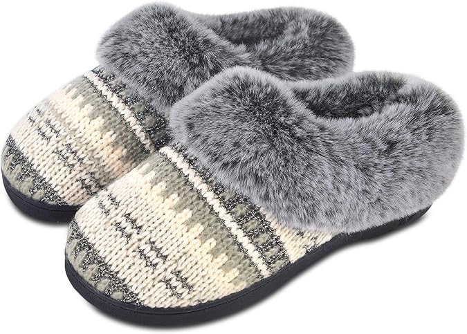DL Women's Memory Foam Moccasin Slippers Micro Suede with Breathable Faux Fur Lining Slip On House Shoes Micro Indoor & Outdoor