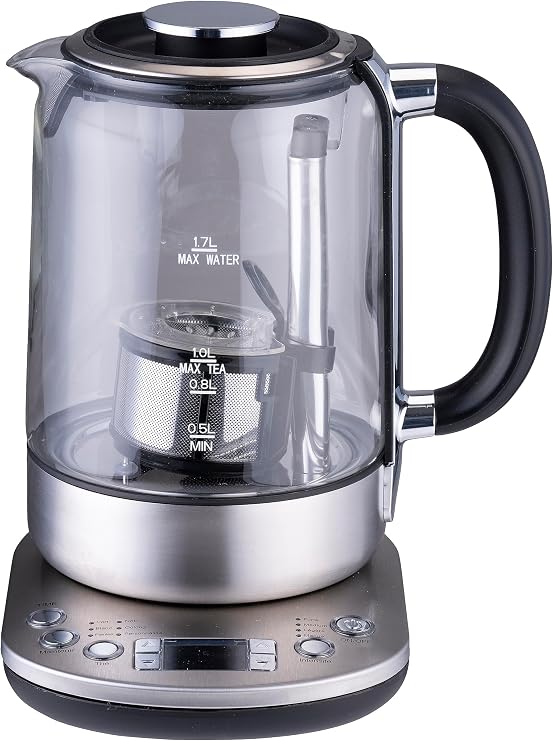 alpina Kettle with Tea Basket - 1.7L - 2200W - Electric Kettle - Tea Maker - Temperature Setting - Keep Warm Mode - Boil Dry Protection - Digital Display - Stainless Steel - Glass