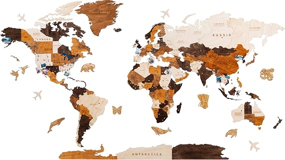 HYPERI Multilayered 3D Wooden World Map Wall Decor, Wood Art Wall Decor, Mapa Mundi Para Pared, World Maps and Push Pins, Valentine's Day Gifts For Dad, Mom, Boss, Husband, Wife (XX-Large)