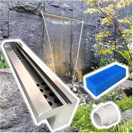 Pool Fountains,Pond Waterfall, Pond Waterfall Spillway Pool Fountain Water Feature Wall Recessed Box Kit Garden Features Decor Spout(102-inch Water Outlet)