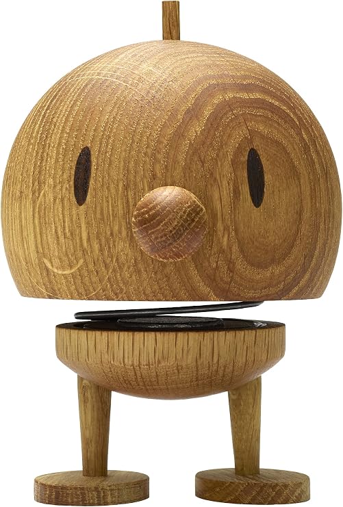 Hoptimist Bumble - Danish Design Home Decor Ornament - Plastic Figurine with a Metal Spring, Large - Creates Cheerful Movement - (Oak)