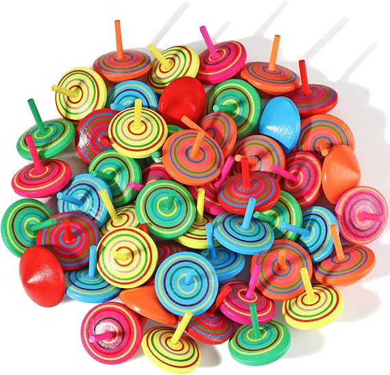 Aoriher 12 Pcs Wood Spinning Tops for Kids, Colorful Wooden Gyroscopes Toy
