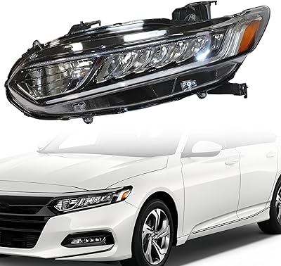 For 2018 2019 2020 Honda Accord Headlight Assembly - LEDHalogen Headlamp, Left Driver Side, wLED DRL, Black Housing, Clear Lens