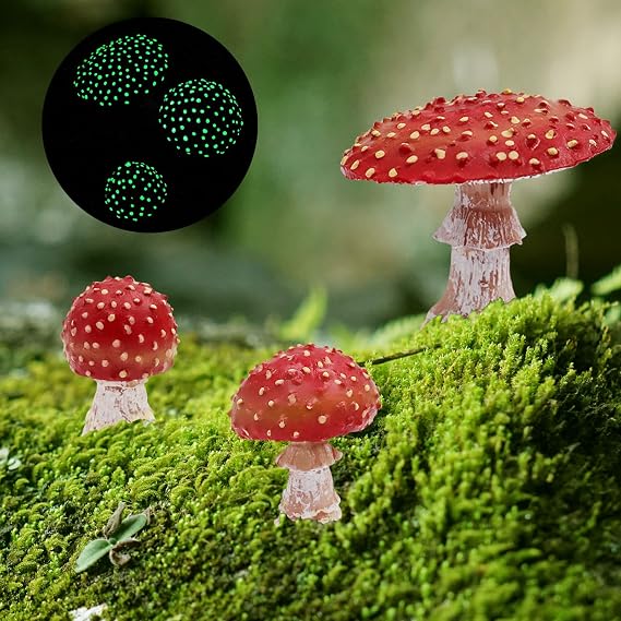 Dnoifne 3 Pack Garden Mushroom Decor, Luminous Mushroom Sculpture, Resin Mushroom Statue, Garden Pots Lawn Outdoor Decorations, Mushroom for Micro Landscape