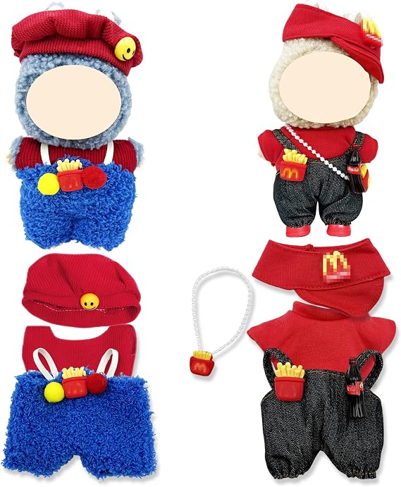 Doll Clothes for Labubu,Cute Outfit for 17cm Doll Clothe 2/3PCS Clothes and Hats Stylish Dolls Clothe for 17 cm Labubu,Casual Style Costumes for Labubu Dolls (Mai Believers Set hat+T-Shirt+Overalls)
