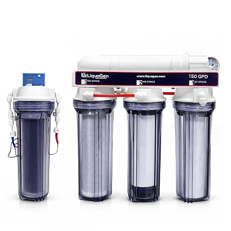 LiquaGen- Super Flow Reverse Osmosis & Deionization (RODI) Water Filtration System | Pressure Gauge with Float Valve | HM Digital TDS Meter - 100 GPD | Ultra Pure Water Softener for 0 TDS/PPM Water