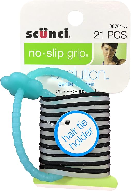 Scunci No-Slip Grip Gel Evolution Ponytailers with Holder,21-Pieces per pack,1-Pack