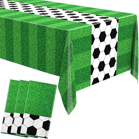 Buryeah 3 Pcs Soccer Party Tablecloths Disposable Plastic Table Cover