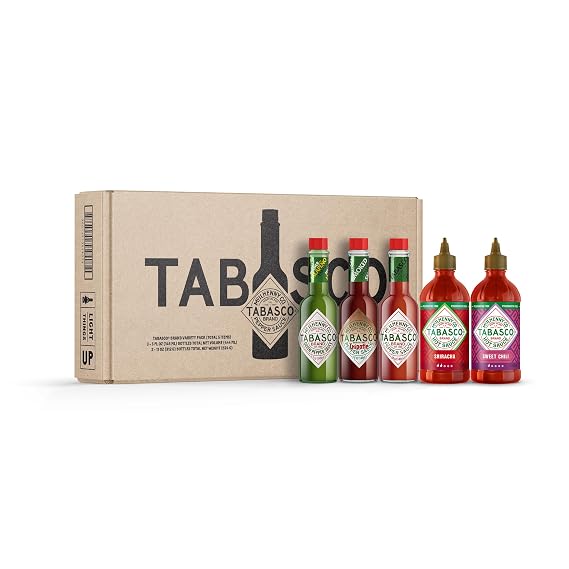 TABASCO Brand Hot Sauce Variety Pack, Gift Set Includes Five Tabasco Hot Sauce Glass & Squeeze Bottles, Perfect for Eggs, Pizza, Tacos, and More, 37 Fl Oz (Pack of 5)