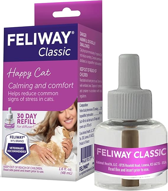FELIWAY Classic Cat Calming Pheromone Diffuser Refill - 1 Pack | Reduces Cat StressRelated Behaviors Like Spraying, Scratching, Hiding, 30 Day Supply
