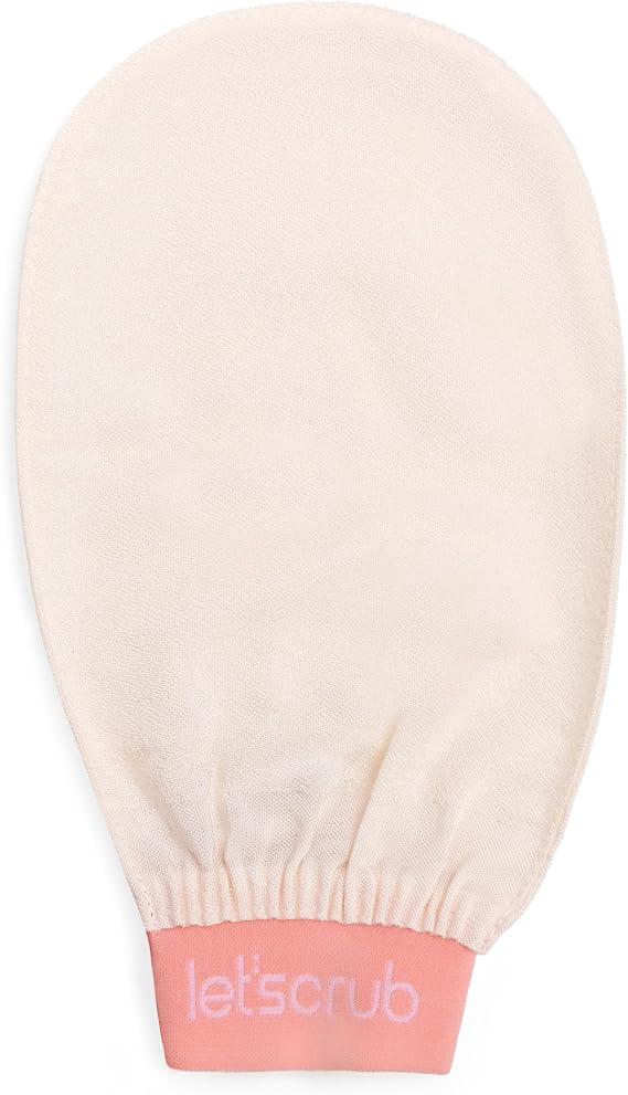 LET'SCRUB Ecru Bath Shower Pouch Exfoliating Gloves 100% Flush Silk Unisex