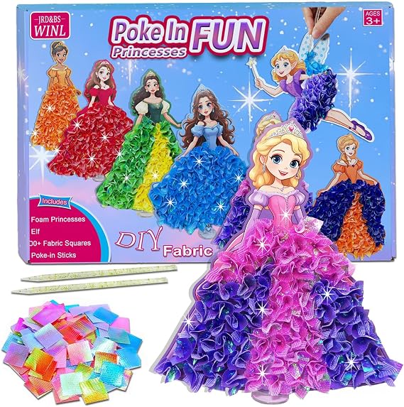 mom&myaboys Poke in Fun Art Kit for Kids DIY Princess Craft Set Birthday Gifts for Girls Ages4-8,Mess-Free Art for Children Fun Activity for Boys Old 3 4 5 6 7 8 9,Christmas Gift for Kid 3 Up