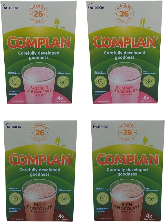 Dash House Nutritional Drinks Bundle Consisting of 2 Multi-Packs of Complan Strawberry and Chocolate Flavoured Mix at Home Powders - 16 x 55g Sachets.