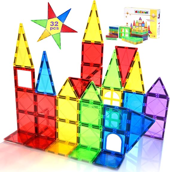 Magnetic Tiles Kids Magnetic Blocks 32PCS Building Sets for Kids Ages 3+