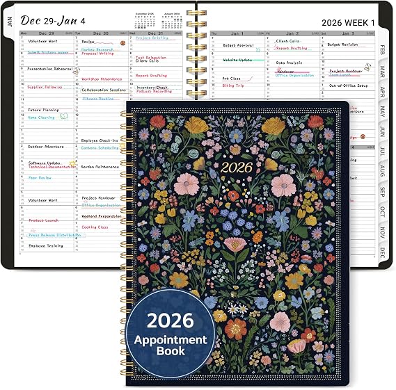 2026 Appointment Book Planner, Quarter-Hourly, Weekly & Monthly Appointment Planner (January 2026 - December 2026), 8.5"x11" Schedule Book with Flexible Cover & Tabs, Perfect for Office School Supplies - Garden of Whimsy