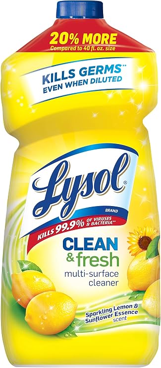 Lysol Multi-Surface Cleaner, Sanitizing and Disinfecting Pour, to Clean and Deodorize, Sparkling Lemon & Sunflower Essence, 48oz