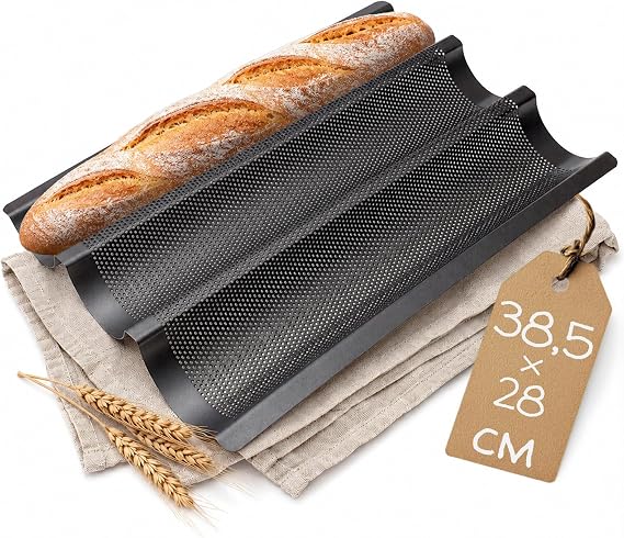 RBV Birkmann Baquette Tray 3 Compartments 29.5 cm Baguette Baking Tin Perforated Non-Stick