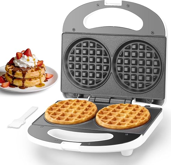 SugarWhisk Double Mini Waffle Maker Machine, Chaffle Maker, Waflera Electrica, Small Waffle Iron for Waffles, Keto Chaffles, Hash Browns, Cookies, 4