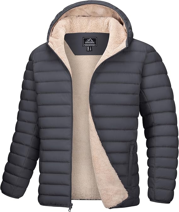 MAGCOMSEN Men's Puffer Jacket Winter Sherpa Fleece Lined Jacket Warm Coat