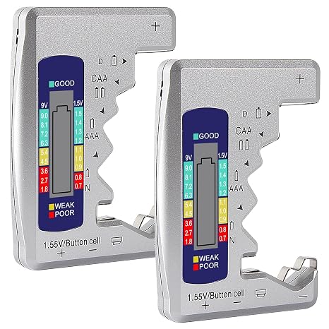 2Pcs Universal Battery Tester Digital LCD Display Multi-Purpose Battery Checker Capacity Analyzer for AA AAA C D 9V 1.5V Button Cell Batteries Cranking System Tester