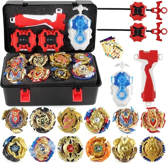 12 Pcs Battling Top Gyros Turbos Set Spinning Top 4D Toy Gift 3 Launcher with Box 07A