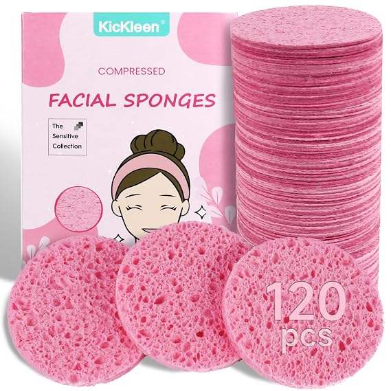 120-Count Compressed Facial sponges for Daily Facial Cleaning,Pink