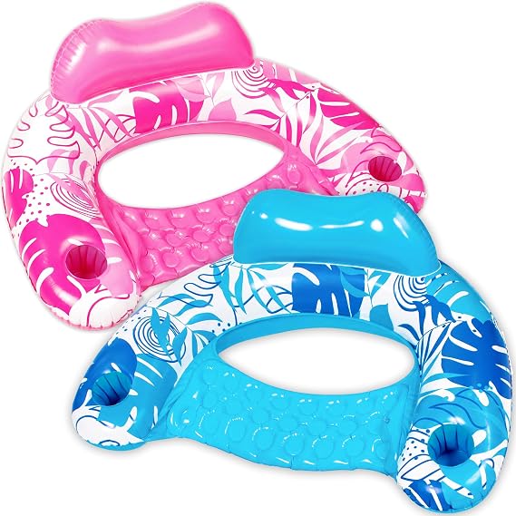 SLOOSH Inflatable Pool Floats Adult,2 Pack Pool Chairs with Cup Holders,X-Large Blow up Floats Chair,Hammock Noodle Mat for Relaxing Summer Water Fun Swimming Party Beach