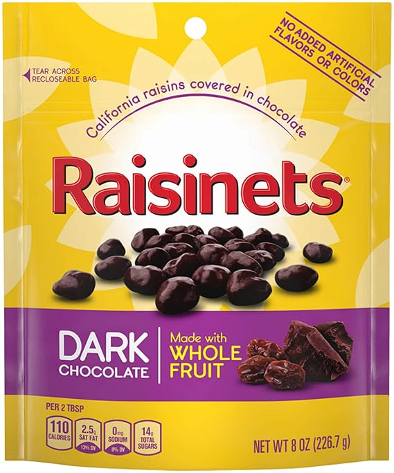 Dark Chocolate Raisinets, Ferrero Valentine's Day Candy Stand Up Reclosable Bag, 8 Ounce