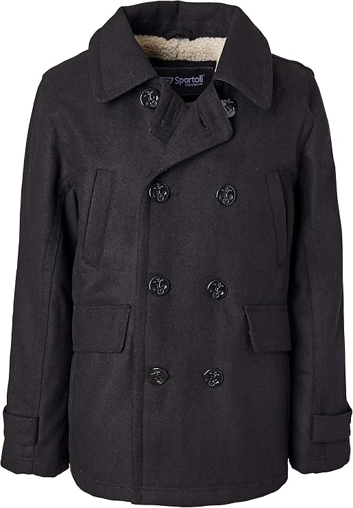 Sportoli Boy Classic Wool Blend Sherpa Winter Dress Pea Coat Peacoat Jacket