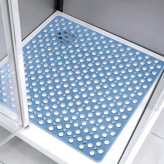 Square Shower Mat Non Slip Anti Mould: 70 x 70 cm Large Shower Mat for Inside Walk-in Shower Tray - Soft Rubber Anti Slip Bath Tub Mat for Bathroom Wet Floor - Machine Washable, Blue