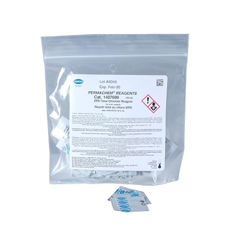 Hach DPD Total Chlorine Reagent Powder Pillows, 5 mL, 100/pk, 1407699 | Range 3.5 mg/L Cl2, USEPA Accepted Method 8167, Drinking Water & Wastewater Analysis, For Use with Colorimeter