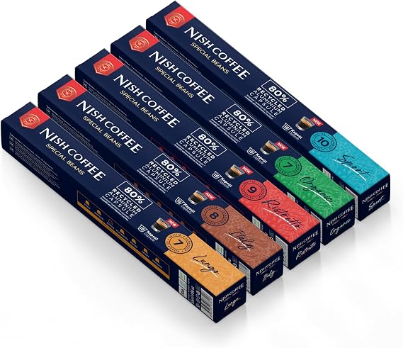 Nish Coffee Kapsül Kahve 5'li Set Lungo, Italy, Risteretto, Sport, Organik (Nespresso Uyumlu) - 50 Adet