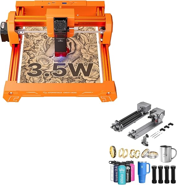 ATOMSTACK Swift Mini 3.5W Engraver & R8 Pro Rotary Bundle (Orange)