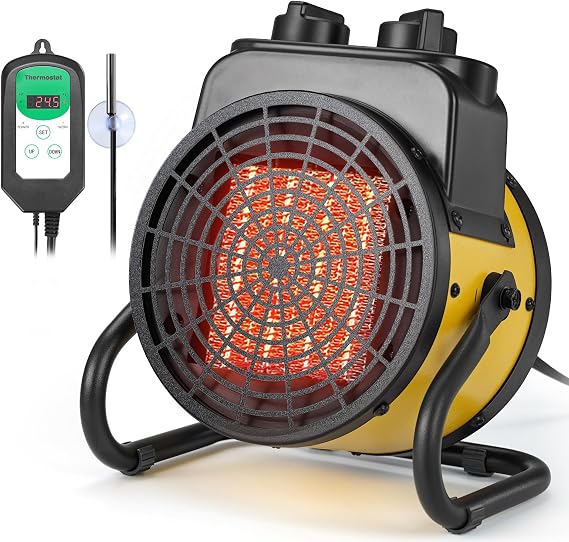 Air Choice Greenhouse Heater with Digital Thermostat, 1500W Outdoor Space Heater, Overheat Protection & 3S PTC Fast Heating, Grow Tent Heater for Winter Plants, Patio, Greenhouse, Camping, Garage