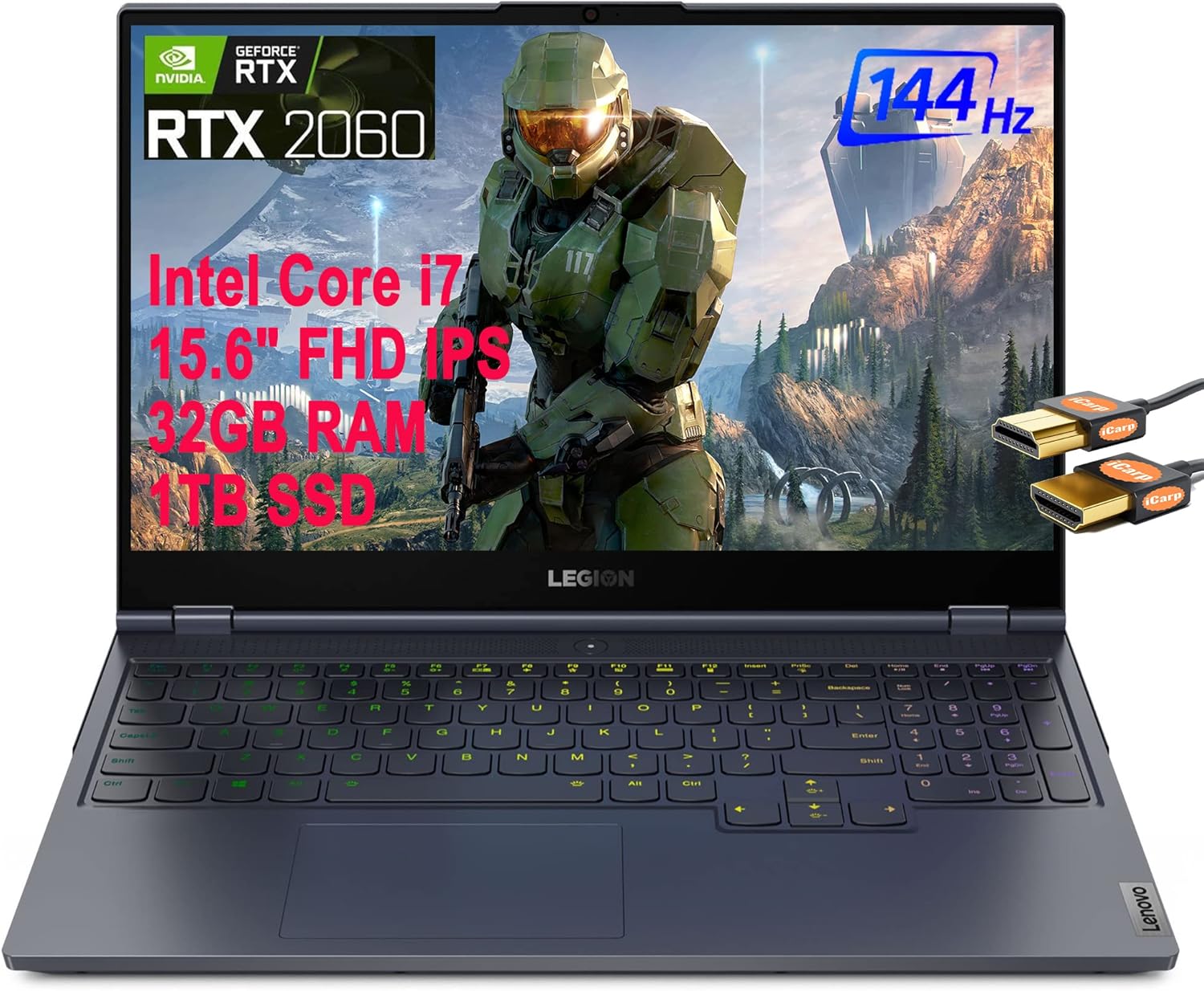 Lenovo Legion 7 15 Gaming Laptop 15.6 FHD 144Hz IPS 500nits 10th Gen Intel Hexa-Core i7-10750H 32GB RAM 1TB SSD GeForce RTX 2060 6GB RGB Backlit Thunderbolt Dolby Atmos Win 10  HDMI Cable