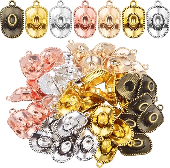 42pcs Alloy Western Cowboy Hat Pendant Charms Antique Tibetan Cowboy Hat Shape Charms Craft Supplies for DIY Bracelet Necklace Keychains Jewelry Making, 7 Colors