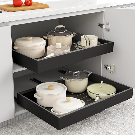 Trintion 2pack Pull Out Cabinet Organiser,Pull Out Kitchen Storage,Heavy Duty Storage Slide Out Drawer for Cupboard,Pull Out Drawers for Cupboards Living Room,Home Adjustable Width 31.5CM to 52CM