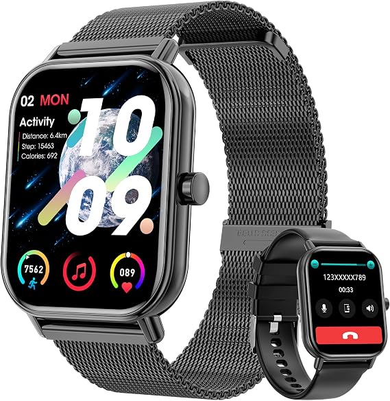 Intelligent upgrade watches for women and men with 1.85 HD Bluetooth call and messages 24/7 health monitoring 110+ sports modes IP68 sealing compatible with Android and iOS
